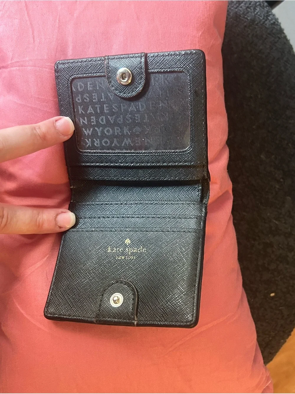 kate spade black leather compact wallet
